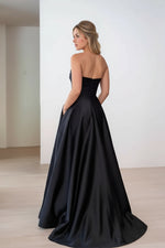 Load image into Gallery viewer, Black Satin Prom Dress with Pockets