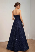 Load image into Gallery viewer, Navy Strapless Sequin Cut-Out Prom Dress