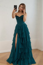 Load image into Gallery viewer, Dark Green Ruffle Corset Prom Gown