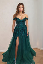 Load image into Gallery viewer, Dark Green Corset Bodice Appliques Prom Dress