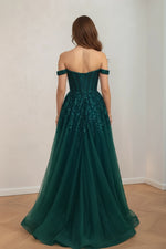 Load image into Gallery viewer, Dark Green Corset Bodice Appliques Prom Dress