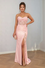 Load image into Gallery viewer, Pink Corset Bodic Prom Dress with Appliques