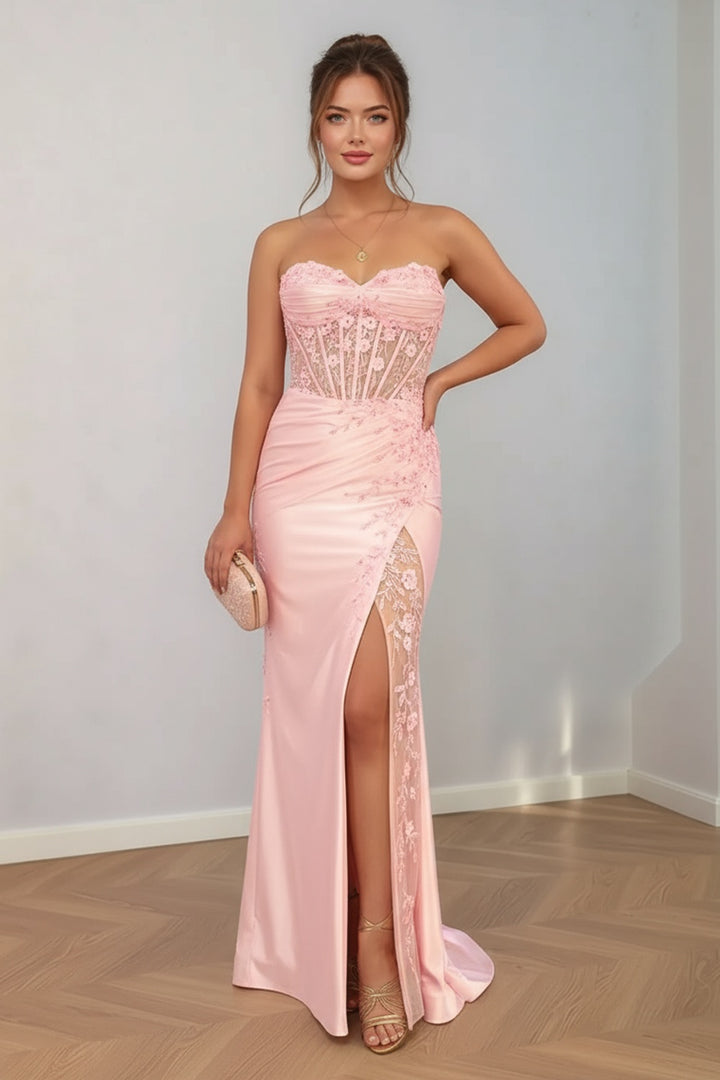 Pink Corset Bodic Prom Dress with Appliques