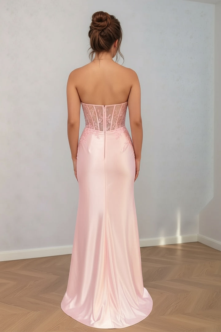 Pink Corset Bodic Prom Dress with Appliques