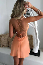 Load image into Gallery viewer, Orange Backless Homecoming Party Dress