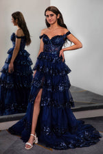 Load image into Gallery viewer, Ruffle Tiered Prom Dress with Sequin