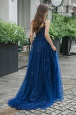 Load image into Gallery viewer, A-line Tulle Appliques Prom Dress with Split
