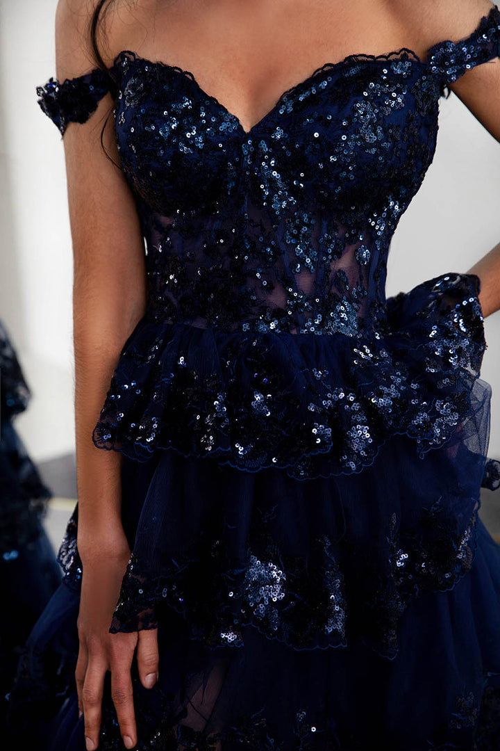 Ruffle Tiered Prom Dress with Sequin