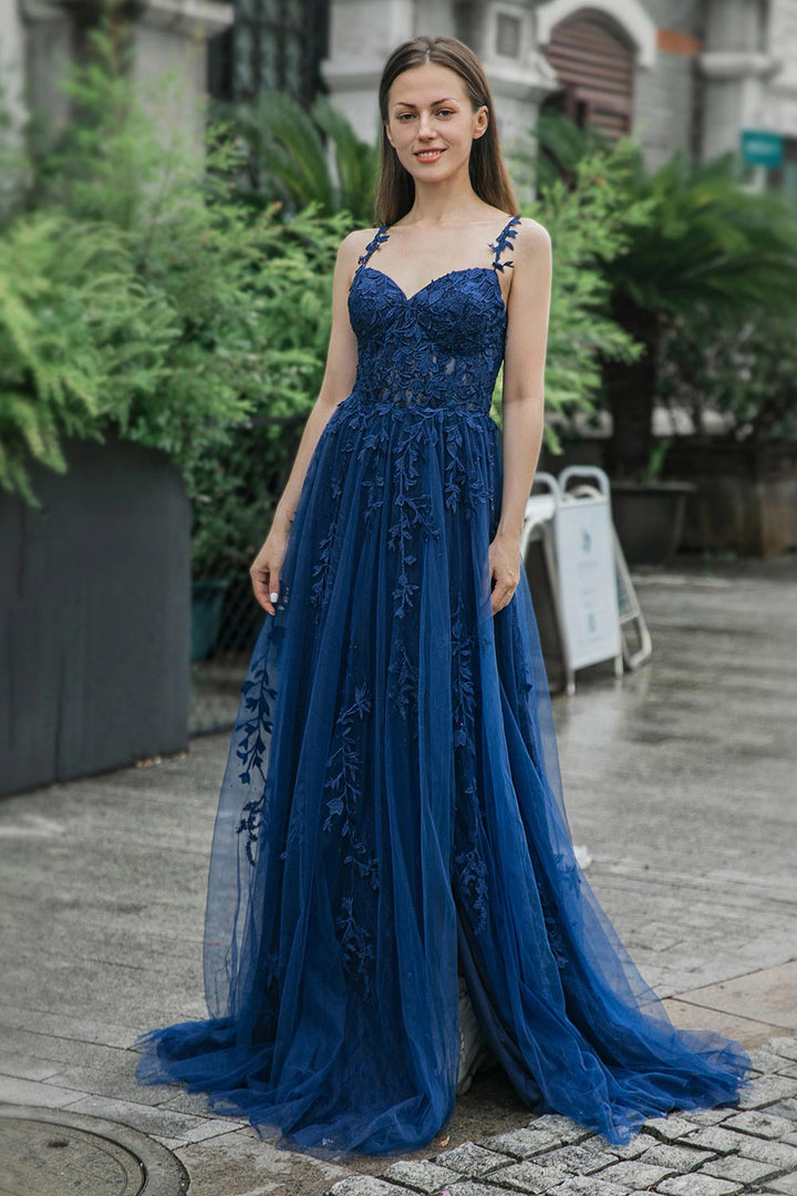 A-line Tulle Appliques Prom Dress with Split