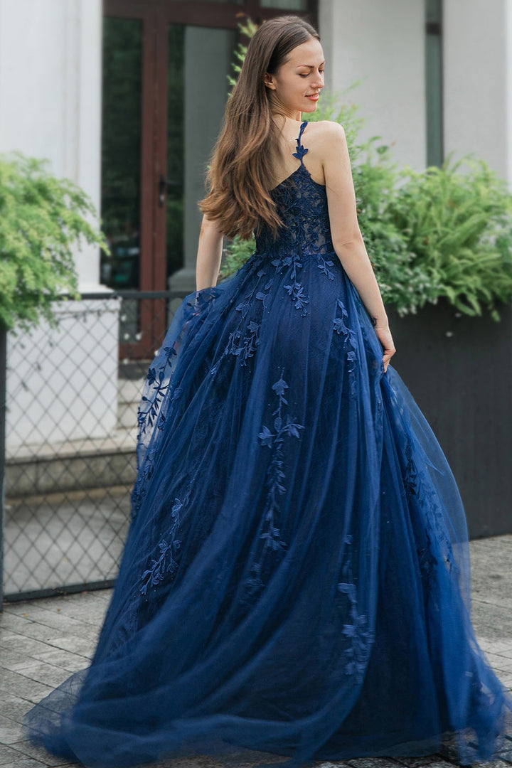 A-line Tulle Appliques Prom Dress with Split