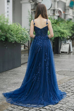 Load image into Gallery viewer, A-line Tulle Appliques Prom Dress with Split
