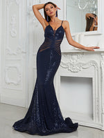 Load image into Gallery viewer, Navy Mermaid Prom Evening Dress