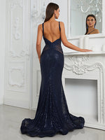 Load image into Gallery viewer, Navy Mermaid Prom Evening Dress