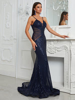 Load image into Gallery viewer, Navy Mermaid Prom Evening Dress