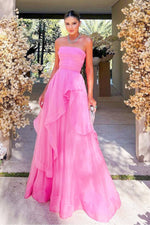 Load image into Gallery viewer, Strapless Long Pink Prom Dress