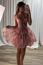 Load image into Gallery viewer, Pink Corset Floral Homecoming Dress