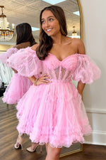 Load image into Gallery viewer, Tulle Homecoming Dress with Sleeves