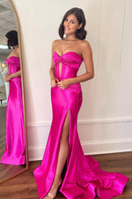 Load image into Gallery viewer, Satin Fitted Side Slit Prom Dress
