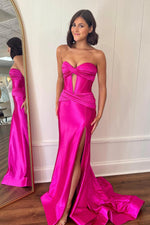 Load image into Gallery viewer, Satin Fitted Side Slit Prom Dress
