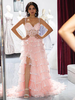 Load image into Gallery viewer, Tiered Corset Side Slit Prom Dress