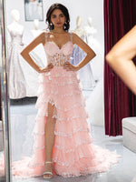 Load image into Gallery viewer, Tiered Corset Side Slit Prom Dress
