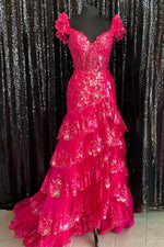 Load image into Gallery viewer, High Slit Ruffle Corset Prom Dress