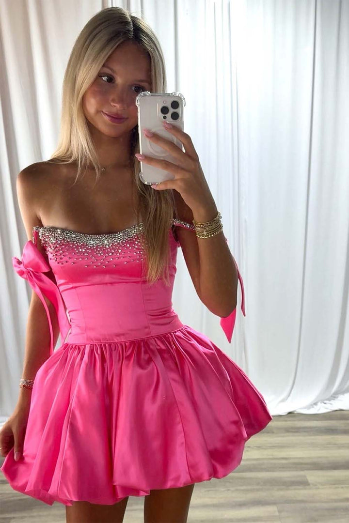 A-Line Satin Homecoming Dress with Beads