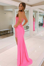 Load image into Gallery viewer, Sheer Corset Bodice Prom Dress with Side Slit
