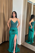 Load image into Gallery viewer, Slit Prom Dress with Lace Beading