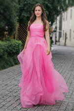Load image into Gallery viewer, Strapless Long Pink Prom Dress