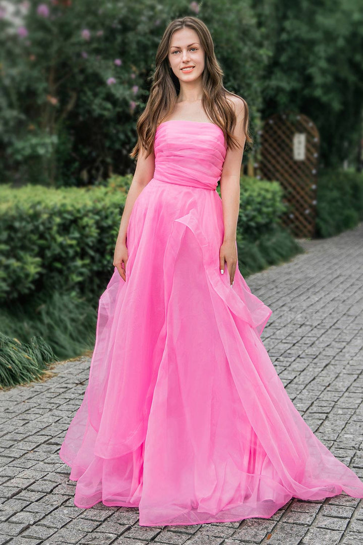 Strapless Long Pink Prom Dress