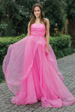 Load image into Gallery viewer, Strapless Long Pink Prom Dress