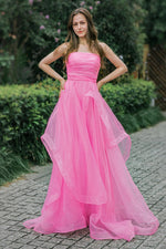 Load image into Gallery viewer, Strapless Long Pink Prom Dress