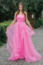 Load image into Gallery viewer, Strapless Long Pink Prom Dress