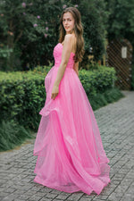 Load image into Gallery viewer, Strapless Long Pink Prom Dress