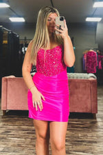 Load image into Gallery viewer, Strapless Corset Beaded Homecoming Dress