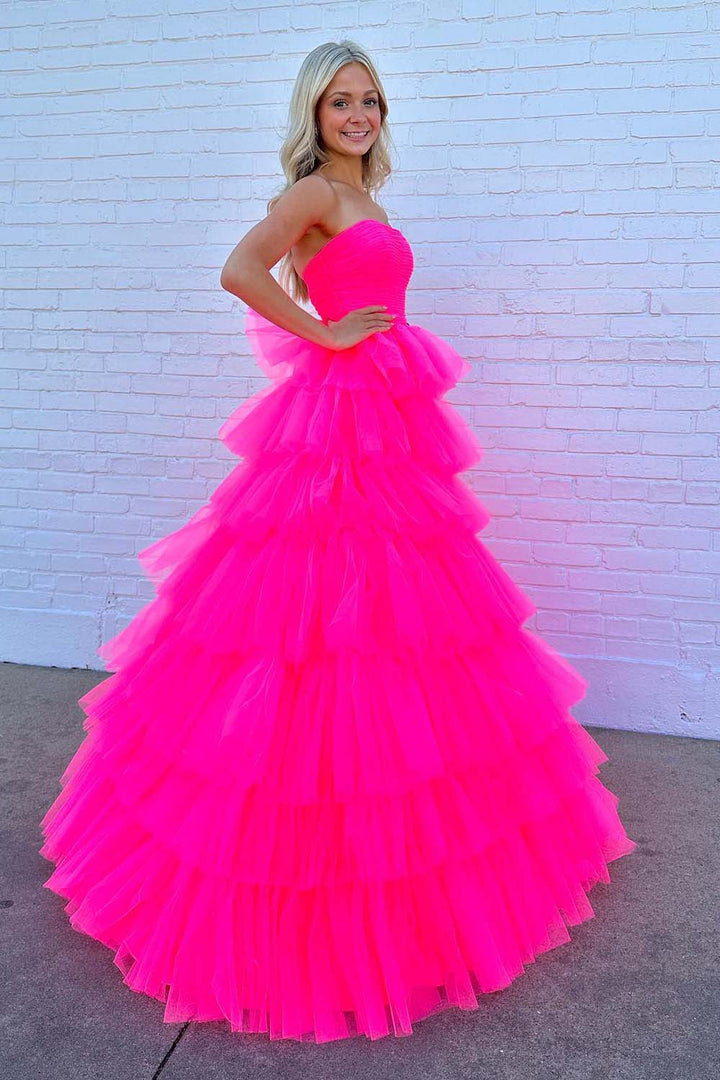 Strapless Pink Tulle Prom Dress