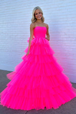 Load image into Gallery viewer, Strapless Pink Tulle Prom Dress
