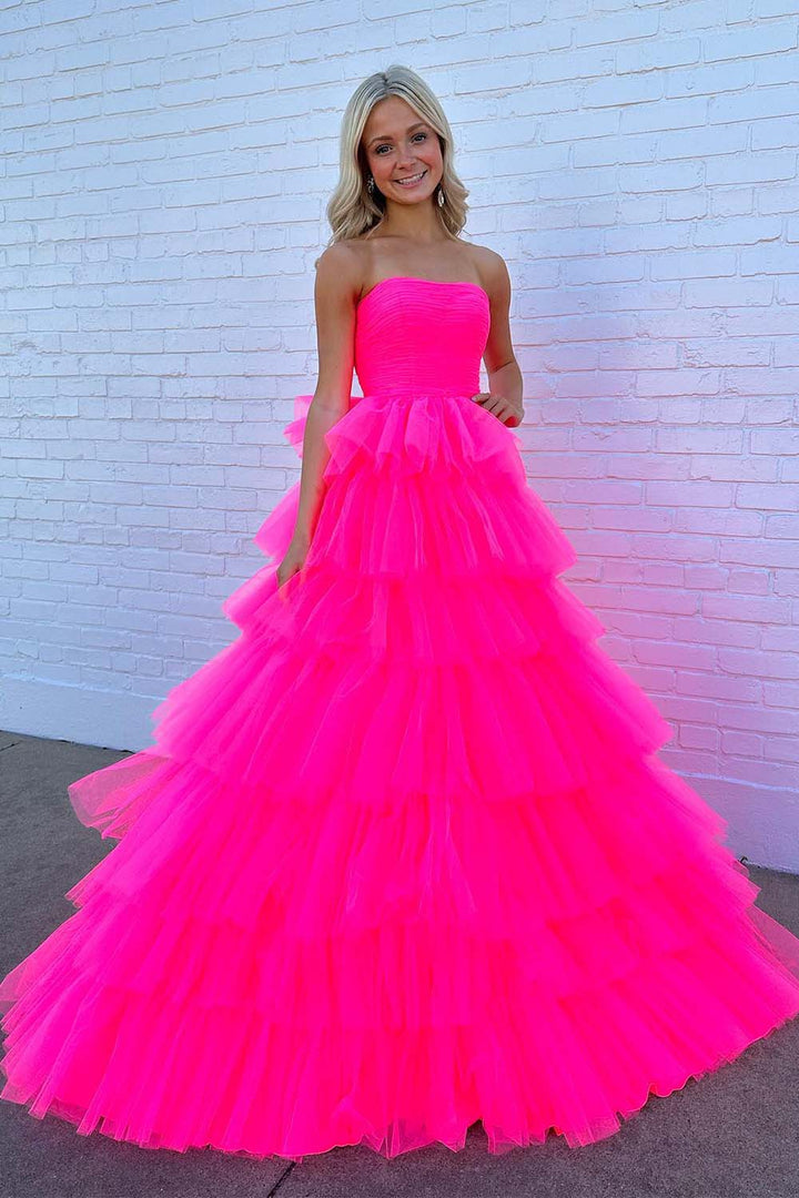 Strapless Pink Tulle Prom Dress