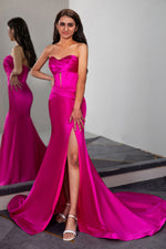 Load image into Gallery viewer, Fuchsia Strapless Ruched Prom Dress
