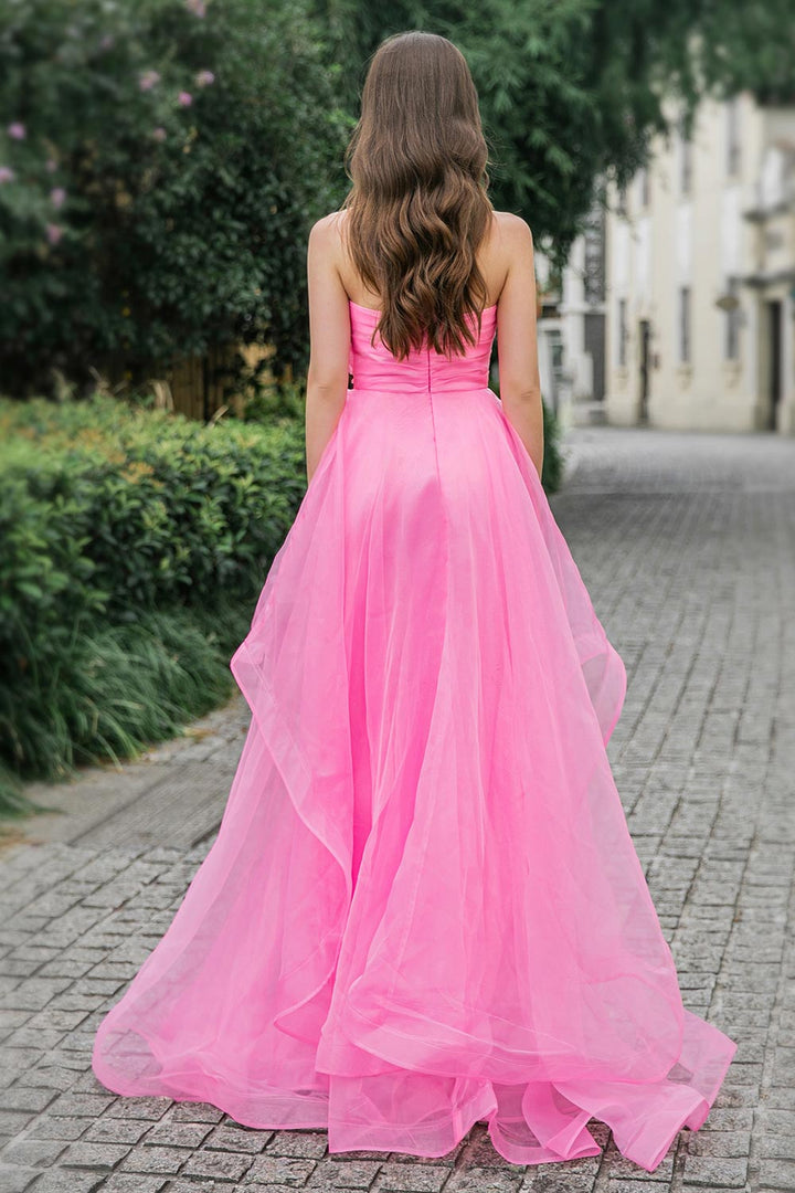 Strapless Long Pink Prom Dress
