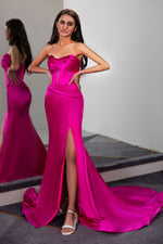 Load image into Gallery viewer, Fuchsia Strapless Ruched Prom Dress