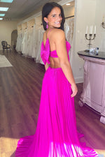 Load image into Gallery viewer, Fuchsia Pleated Prom Dress with Bow Back