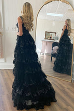 Load image into Gallery viewer, Slit Ruffle Prom Dress with Sequin