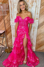 Load image into Gallery viewer, Ruffled Prom Dress with Sleeves
