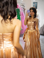 Load image into Gallery viewer, Metallic Pleated Slit Prom Dress