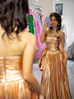 Load image into Gallery viewer, Metallic Pleated Slit Prom Dress
