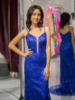 Load image into Gallery viewer, Royal Blue Sequin Beaded Prom Dress