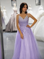 Load image into Gallery viewer, A-Line Lilac Applique Prom Dress