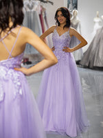 Load image into Gallery viewer, A-Line Lilac Applique Prom Dress
